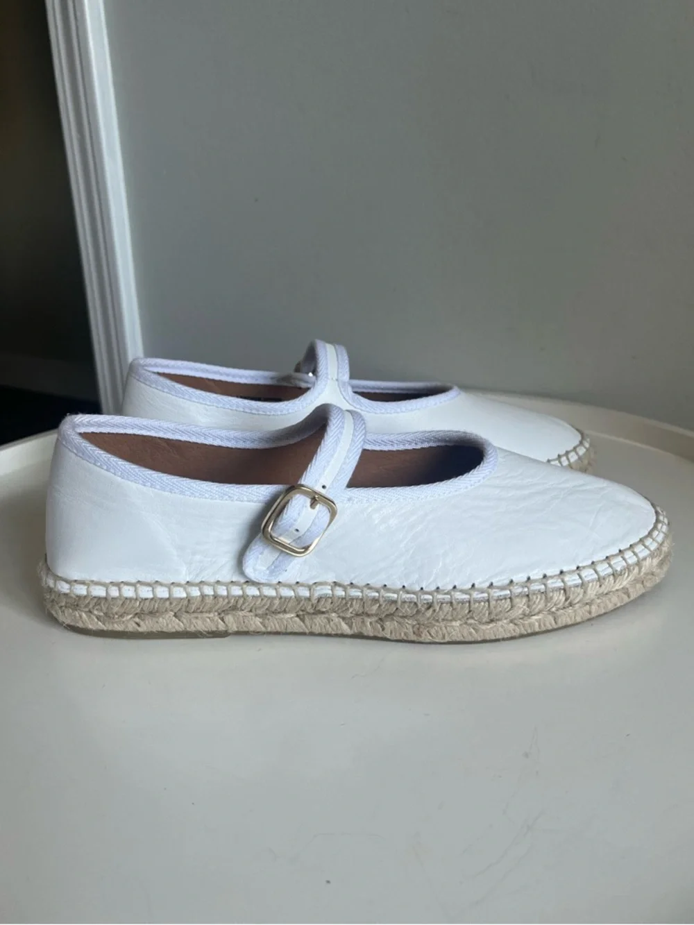 NEW Jutelia Leather Mary Jane Espadrilles White Size 39/7.5-8